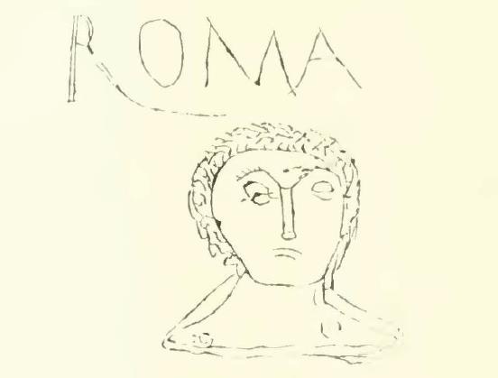 Below this was the head of Roma, drawn in a simple way -
See Notizie degli Scavi, 1908, p.361-2, (fig.2).