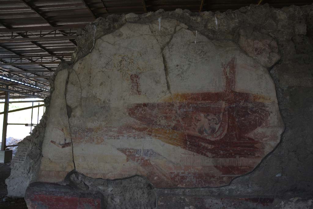 VI.17.41 Pompeii. September 2019. North wall of tablinum, detail of panting of ship or ships.
Foto Annette Haug, ERC Grant 681269 D�COR.
