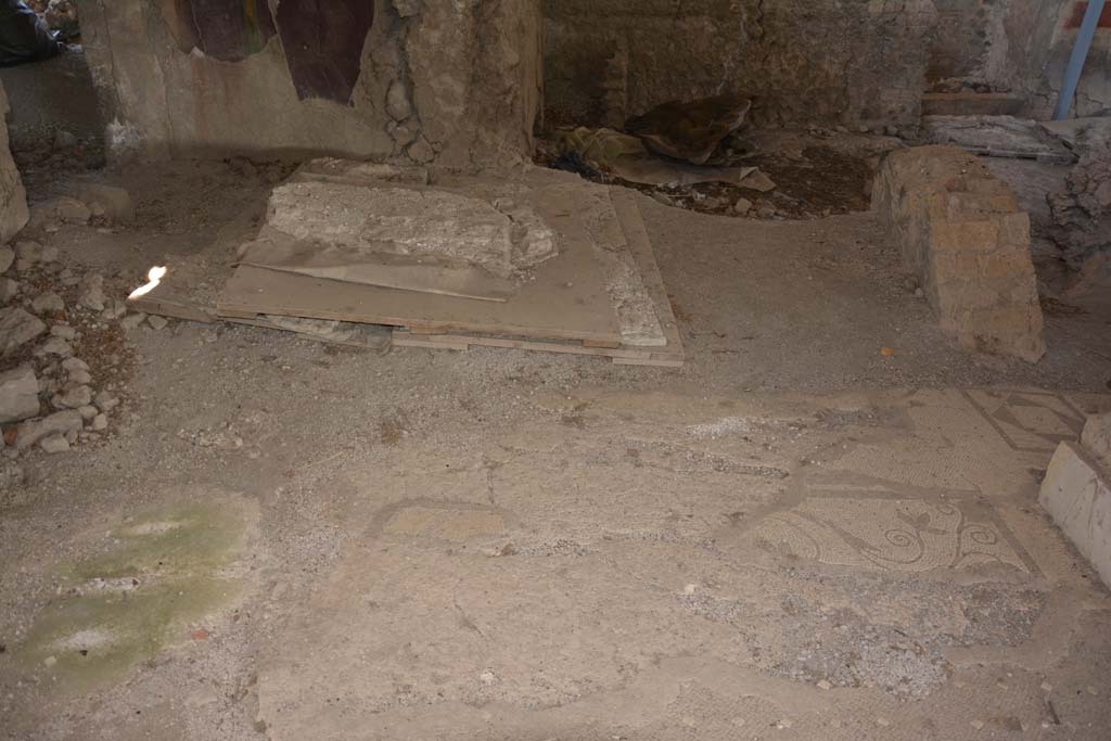 VI.17.41 Pompeii. September 2019.
Looking north across flooring in north ala, the long decorated doorway threshold with the atrium has completely lost its central part.
Foto Annette Haug, ERC Grant 681269 DÉCOR.