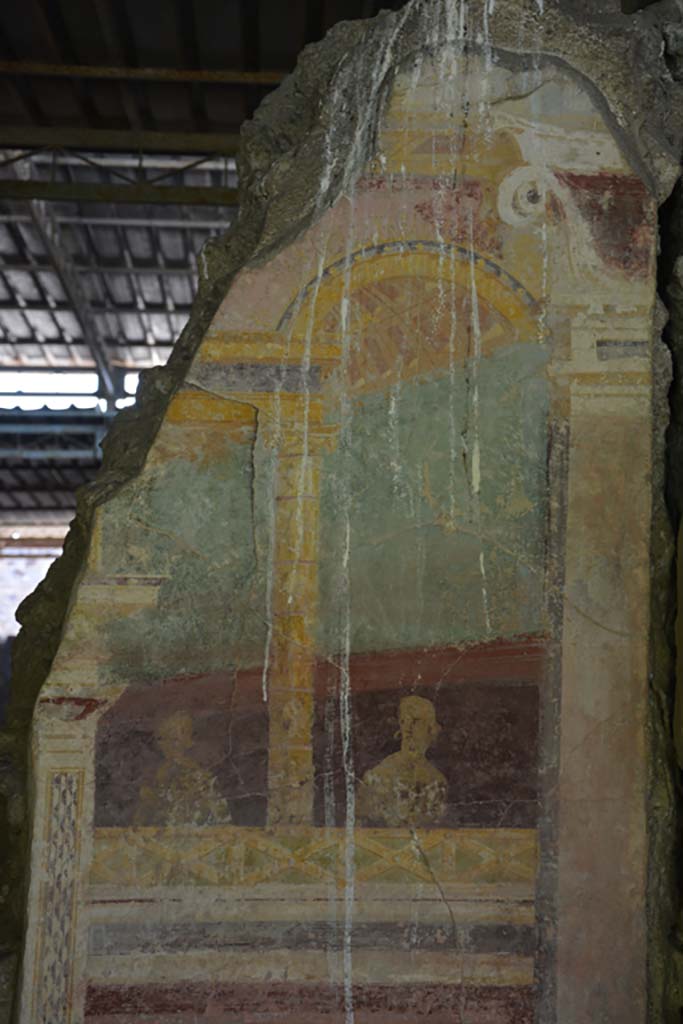 VI.17.41 Pompeii. September 2019. Cubiculum 17, detail from upper east wall at south end.
Foto Annette Haug, ERC Grant 681269 DÉCOR.
