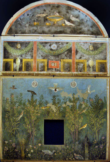 VI.17.42 Pompeii. Oecus 32. Part of Garden fresco from upper part of east wall. Inventory number 40691. See Jashemski, W. F., 1993. The Gardens of Pompeii, Volume II: Appendices. New York: Caratzas. (p.352, T: 414-5). Photo by M. Pardy. Licensed under Creative Commons - CC-BY-NC-2.0.