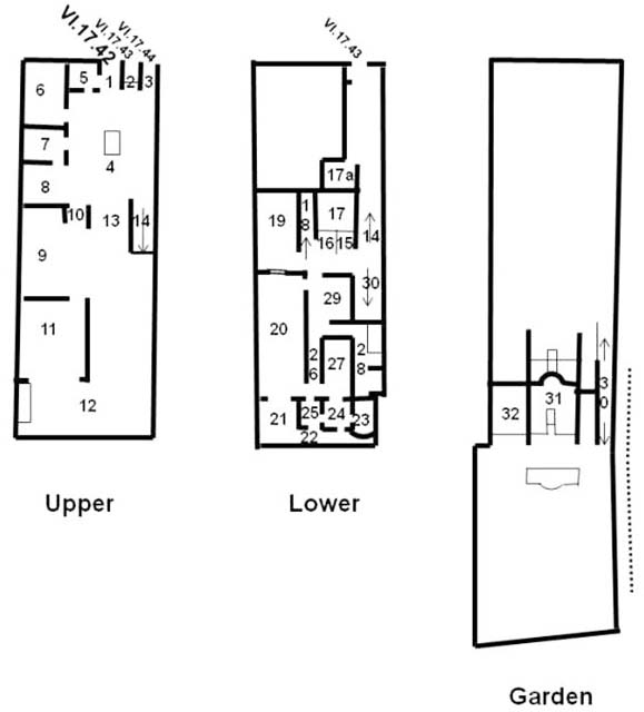 VI.17.42 Pompeii. Casa del Bracciale d'oro or House of Golden Bracelet
Plan of all three levels