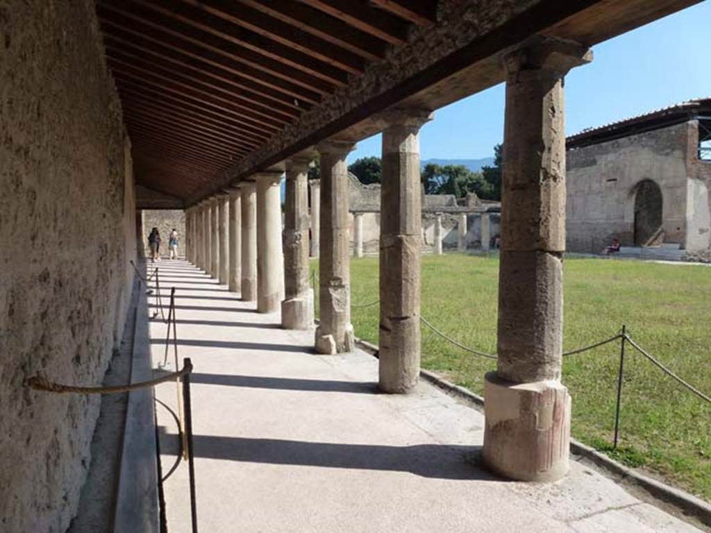 VII.1.8 Pompeii. June 2012. Looking south-west across gymnasium C from doorway into women�s baths area 8. Photo courtesy of Michael Binns.
