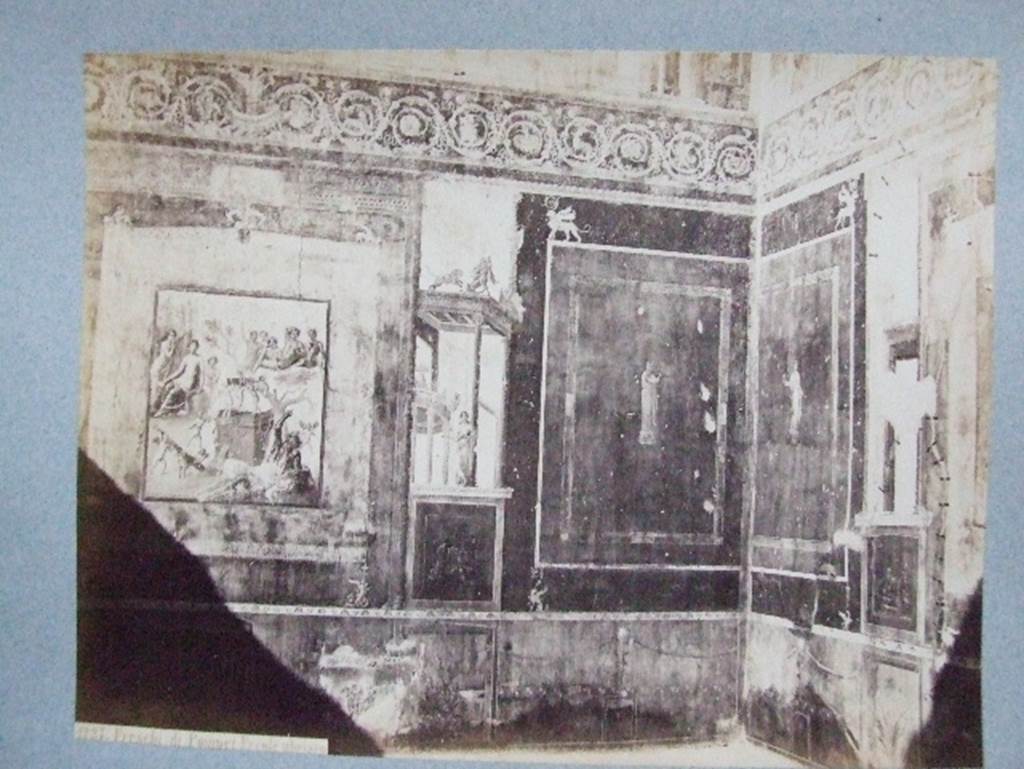 VII.1.47 Pompeii. Photo (c.1860s?) of exedra 10 in north-west corner of atrium. Old undated photograph, Courtesy of Society of Antiquaries, Fox Collection. The same photo is published in Dyer’s book of 1867. See Dyer, T., 1867. The Ruins of Pompeii. London: Bell and Daldy. (p.82-83)
