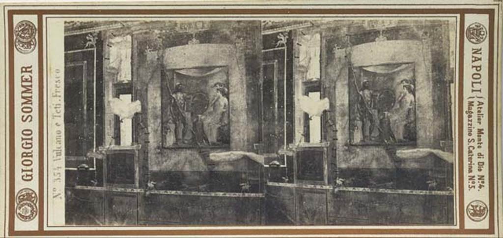 VII.1.47 Pompeii. Stereoview by G. Sommer, c.1860-1870s showing wall decorations and painting of “Vulcano e Teti” (Vulcan and Thetis).
Photo courtesy of Rick Bauer.