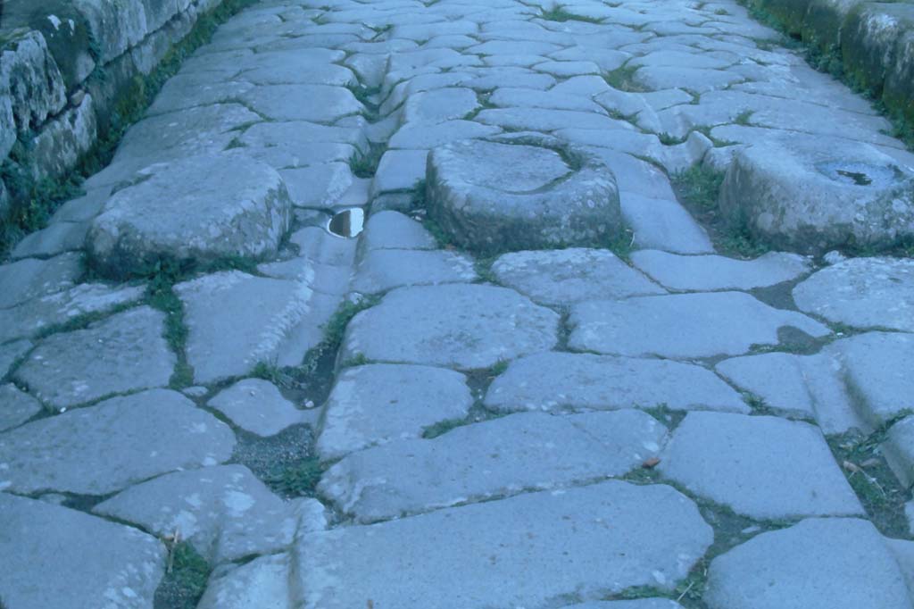 Via Stabiana, Pompeii.  4th December 1971. Stepping stones from VII.2.14 (on left) towards IX.4.9 (on right). 
Photo courtesy of Rick Bauer, from Dr George Fay�s slides collection.
