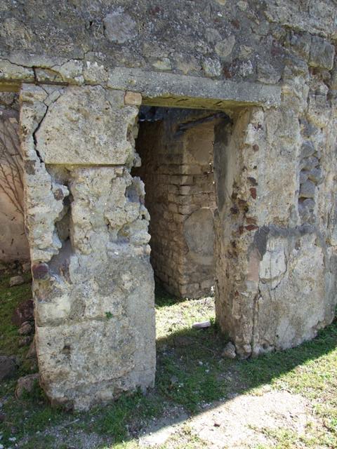 VII.2.16 Pompeii. March 2009. Room 8, oecus, with door through to room 9, looking south-east from east portico.