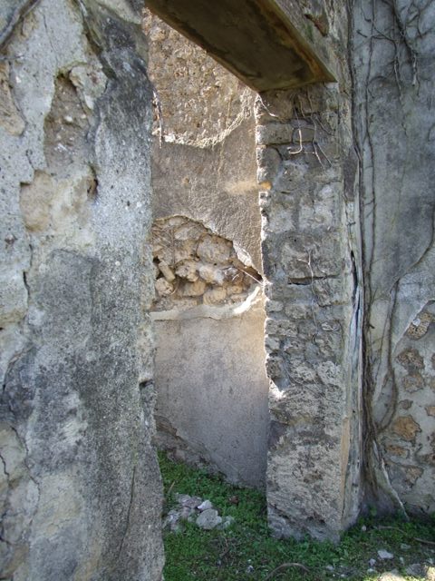 VII.2.16 Pompeii. March 2009. Lararium niche in west wall of portico, according to Fiorelli, originally with doors.