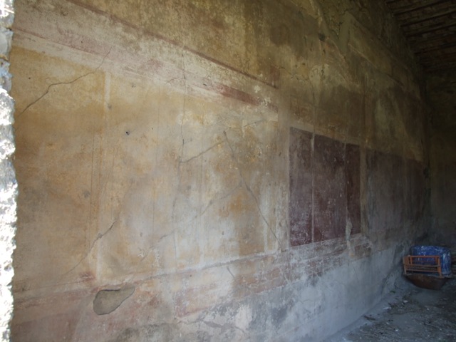 VII.2.16 Pompeii. March 2009. Room 20, north wall of triclinium. Upper section of north east corner. 