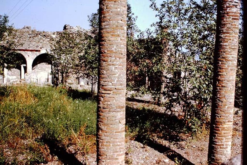 VII.2.20 Pompeii.  1966. Looking across peristyle towards south-east side of peristyle. 
Photo by Stanley A. Jashemski.
Source: The Wilhelmina and Stanley A. Jashemski archive in the University of Maryland Library, Special Collections (See collection page) and made available under the Creative Commons Attribution-Non Commercial License v.4. See Licence and use details.
J66f1015

