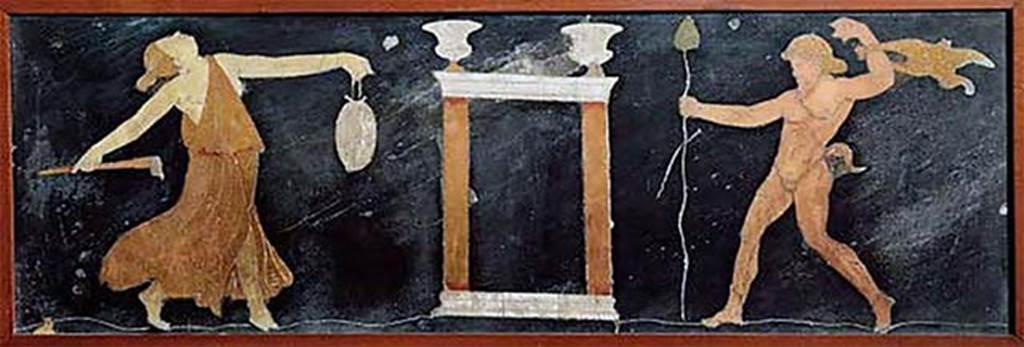 VII.2.38 Pompeii. Found on 22nd May 1845. Dionysiac scene in coloured marble.
Now in Naples Archaeological Museum. Inventory number 9977.
According to PAH II, 440, two opus sectile panels were found in VII.2.38.
According to Naples Museum and PPM, these were found in VII.4.31/51.
See Carratelli, G. P., 1990-2003. Pompei: Pitture e Mosaici. Roma: Istituto della enciclopedia italiana. (245-13-14).
See Pagano, M., and Prisciandaro, R., 2006. Studio sulle provenienze degli oggetti rinvenuti negli scavi borbonici del regno di Napoli: Naples : Nicola Longobardi. (p.160-1).