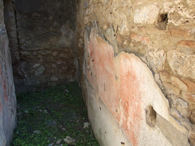 VII.3.29 Pompeii. March 2009. Room 15. East wall of Kitchen, with downpipe in south east corner.