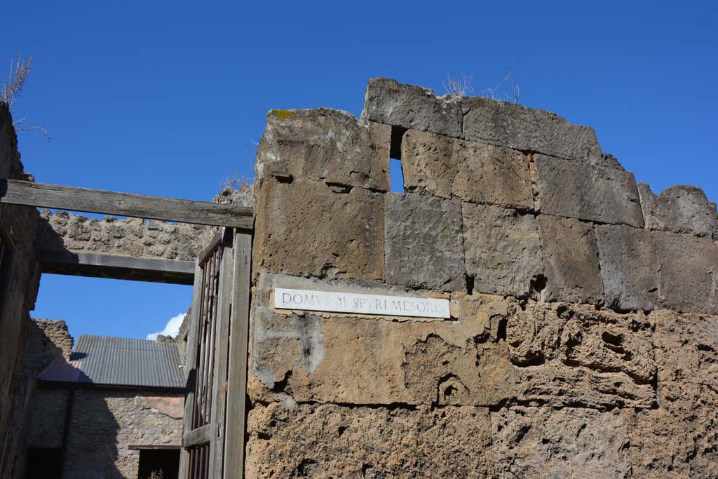 VII.3.29 Pompeii. October 2019. Detail from upper front fa�ade on east side of entrance doorway.
Foto Annette Haug, ERC Grant 681269 D�COR.
