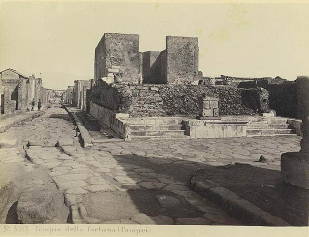 VII.4.1 Pompeii. 19th century photo by G. Sommer. Looking east across crossroads to temple.
Photo courtesy of Rick Bauer.