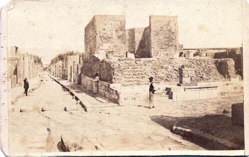 VII.4.1 Pompeii. Between 1867 and 1874, looking east towards crossroads outside entrance.
Photo by Sommer and Behles. Photo courtesy of Charles Marty.