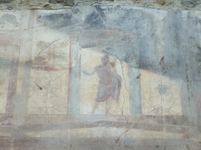 VII.4.31 Pompeii. March 2009. Room 6, painted decoration on south end of west wall of ala.
