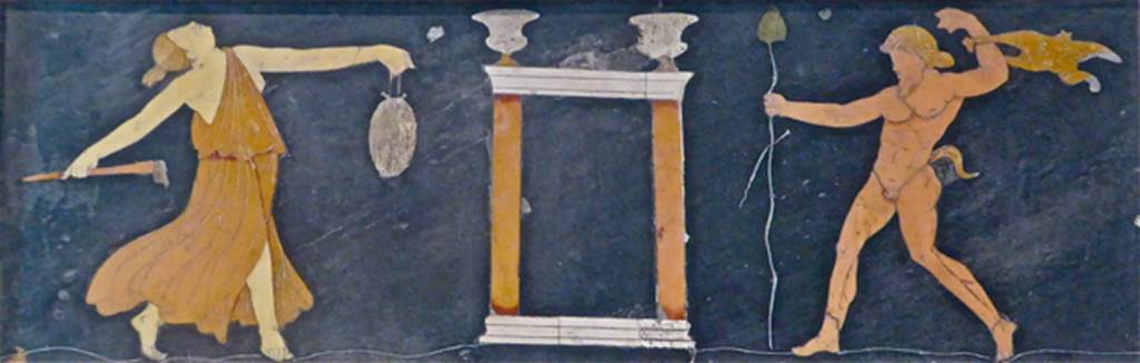 VII.4.31/51 Pompeii. Found in tablinum on 22nd May 1845. Dionysiac scene in coloured marble.
Now in Naples Archaeological Museum. Inventory number 9977.
According to PAH II, 440, two opus sectile panels were found in VII.2.38.
According to Naples Museum and PPM, these were found in VII.4.31/51.
See Carratelli, G. P., 1990-2003. Pompei: Pitture e Mosaici. Roma: Istituto della enciclopedia italiana. (245-13-14).
See Pagano, M., and Prisciandaro, R., 2006. Studio sulle provenienze degli oggetti rinvenuti negli scavi borbonici del regno di Napoli: Naples : Nicola Longobardi. (p.160-1).
Photo courtesy of Michael Binns.