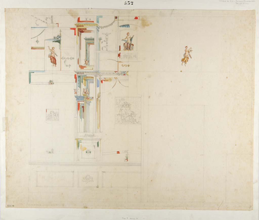 VII.4.31/51 Pompeii. Drawing by Antonio Ala showing details from the west wall of room 12.
Now in Naples Archaeological Museum. Inventory number ADS 599.
Photo © ICCD. http://www.catalogo.beniculturali.it
Utilizzabili alle condizioni della licenza Attribuzione - Non commerciale - Condividi allo stesso modo 2.5 Italia (CC BY-NC-SA 2.5 IT)