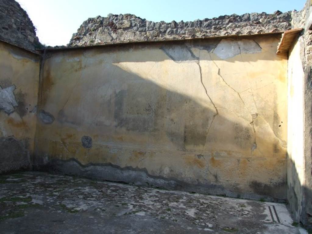VII.4.31/51 Pompeii. March 2009. Room 20, north wall of oecus.
According to PPM, the painting in the centre of the north wall would have been a mythological painting.
This painting was not cut from the wall because it was very deteriorated at the time when it was found.
It had been described by Mau (BdI, 1875, pp.237-238), the theme shown was Danae holding Perseus by the hand, on the island of Seriphos, in the presence of some fishermen. The painting appears to have never been drawn.
See Carratelli, G. P., 1990-2003. Pompei: Pitture e Mosaici Vol. VI. Roma: Istituto della enciclopedia italiana, p. 1046.
According to Warscher, the painting in the middle of the north wall was of Helios and Rhodos.
See Warscher, T. 1942. Catalogo illustrato degli affreschi del Museo Nazionale di Napoli. Sala LXXXII. Vol.4. Rome, Swedish Institute (and below).