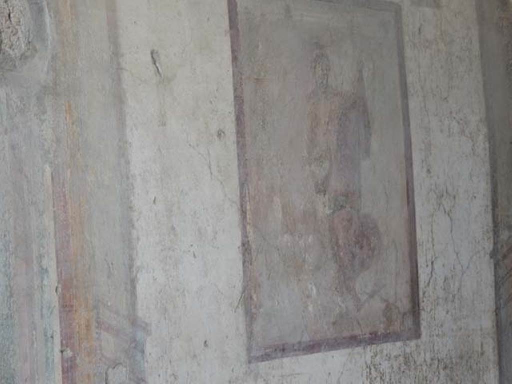 VII.4.48 Pompeii. May 2015. Room 14, wall painting of Leda and the swan in centre panel of south wall of cubiculum. Photo courtesy of Buzz Ferebee.