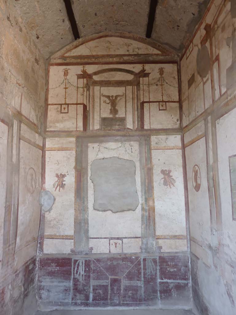 VII.4.48 Pompeii. October 2014.
Room 14, west wall of cubiculum, site of wall painting of Danae, now removed to Naples Museum, see below.
Foto Annette Haug, ERC Grant 681269 DÉCOR.