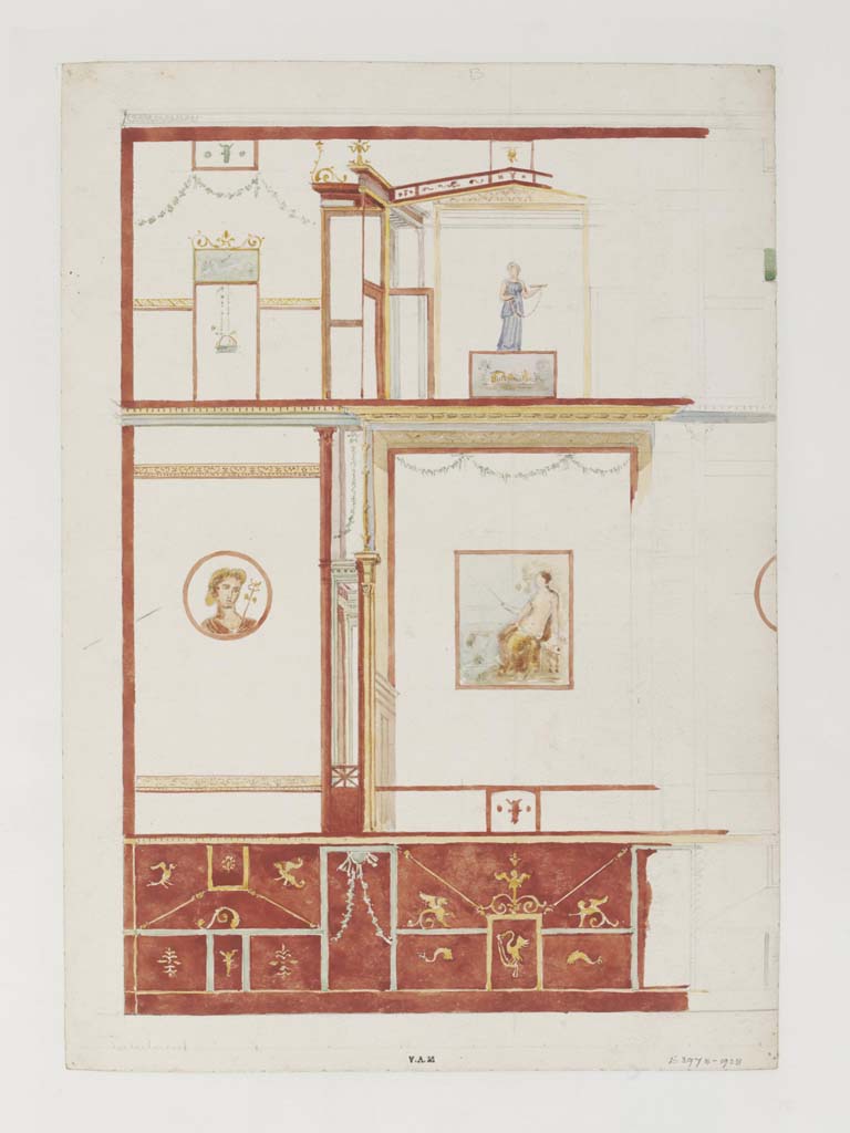 VII.4.48 Pompeii. c.1840. Room 14, looking towards north wall of cubiculum, painted by James William Wild.
Photo © Victoria and Albert Museum, inventory number E.3978-1938.