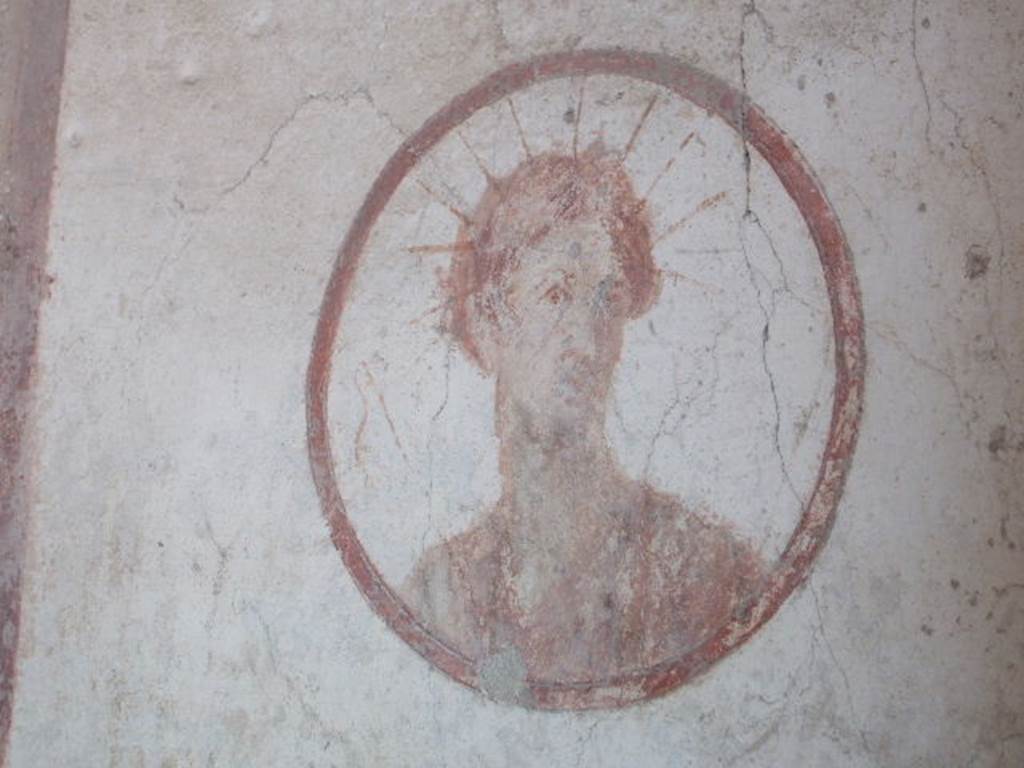 VII.4.48 Pompeii. December 2007. Room 14. Cubiculum. North wall, East end. Medallion painting of Helios.