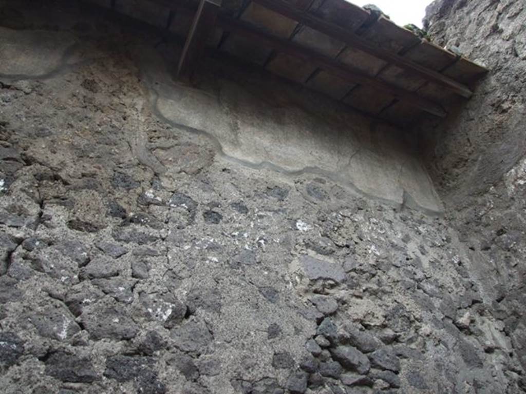 VII.4.48 Pompeii. March 2009. Room 15. South wall with remains of plaster in upper south west corner.