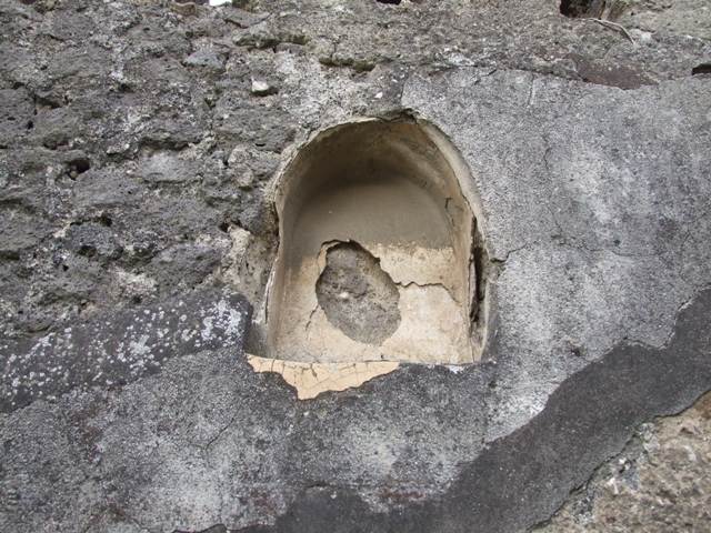 VII.4.49 Pompeii. March 2009. Niche in east wall, its inside coated with white stucco.