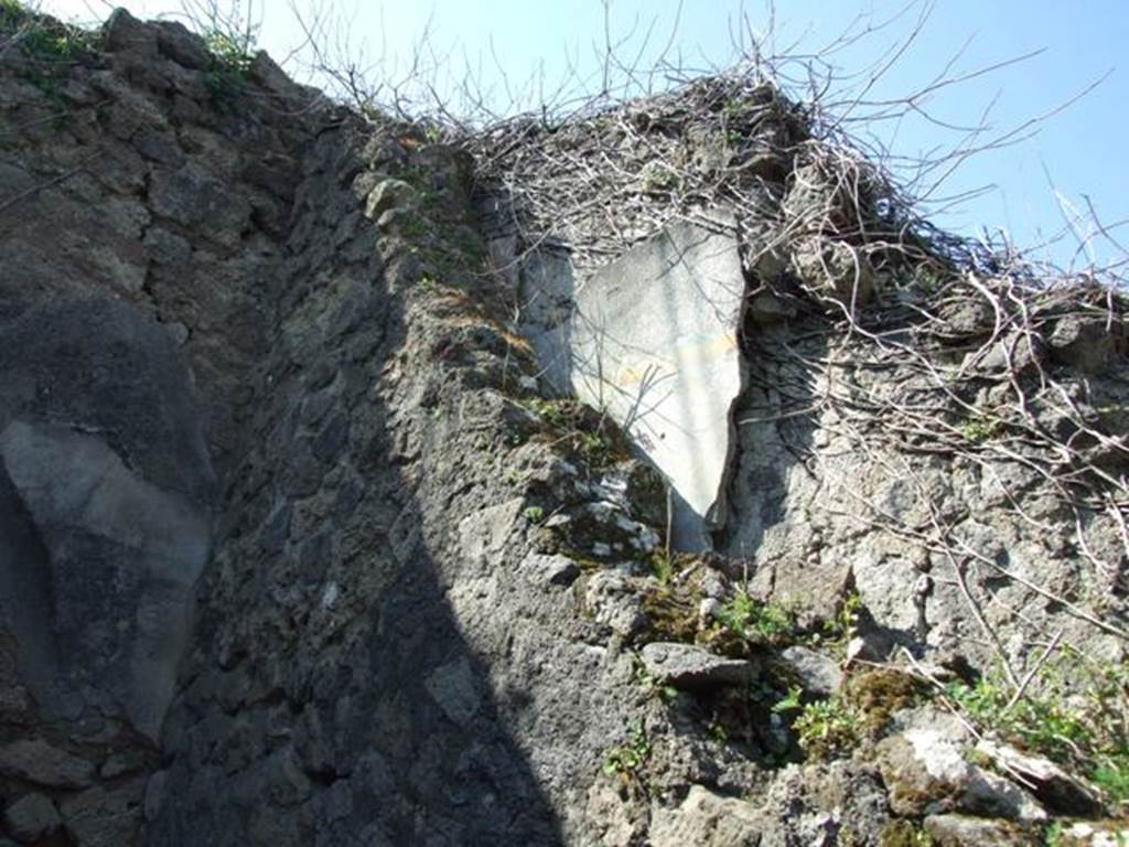 VII.4.57. Pompeii. March 2009. Room 11. Cubiculum. North wall, with remains of plaster in between the two walls.