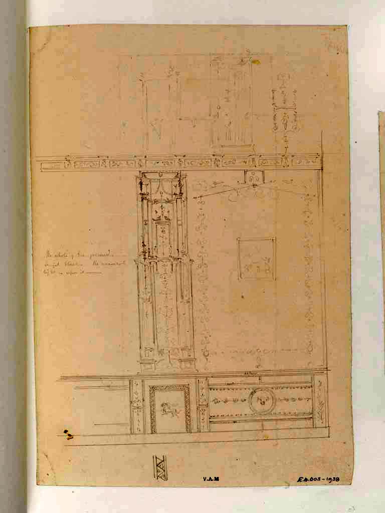 VII.4.59 Pompeii. c.1840.
Exedra or triclinium y, detail of part of south wall. Drawing by James William Wild.
Photo © Victoria and Albert Museum, inventory number E.4003-1938.
.