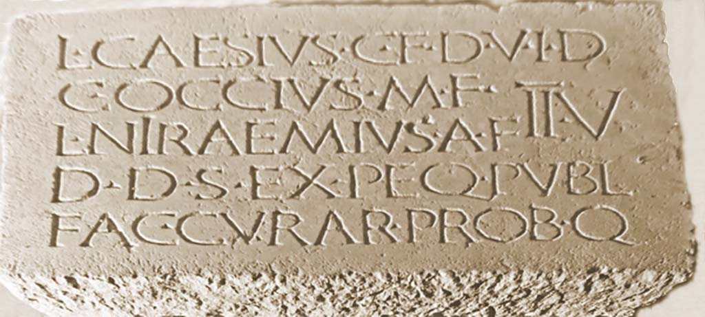 VII.5.2 Pompeii. Second of two identical plaques found in different parts of the building.
Now in Naples Archaeological Museum. Inventory number 3837.