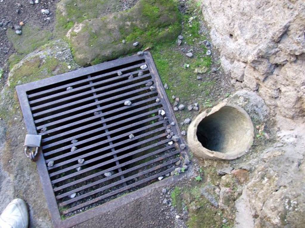VII.5.23 Pompeii. December 2007. Cistern in front of room at rear of shop.
See Associazione Internazionale Amici di Pompei: Quaderni di Studi Pompeiani, 1/2007.
Barattolo, A and Romaldi, F: Insula VII.5 � Una rilettura ragionata dei documenti grafici. (p.127-146)

