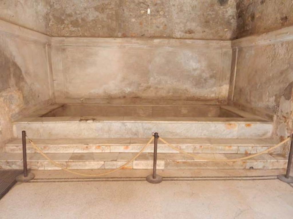VII.5.24 Pompeii. May 2015. Marble hot bath (42) in north end of caldarium (39).
Photo courtesy of Buzz Ferebee.