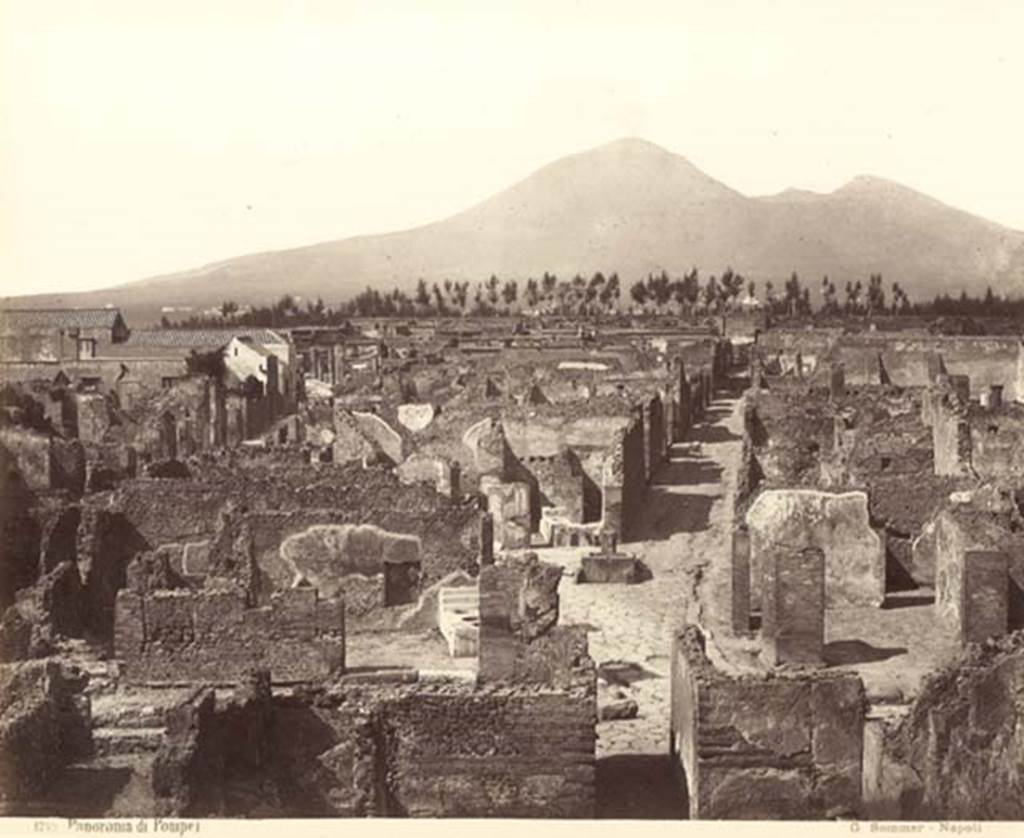 VII.6.7 Pompeii. c.1880-1890. G. Sommer no. 1259. Looking north from above atrium of VII.6.7. The entrance doorway would have been the one on the right of the centre of the photo. This shows the north wall of the atrium, and the rear of VII.6.4, 5 and 6.