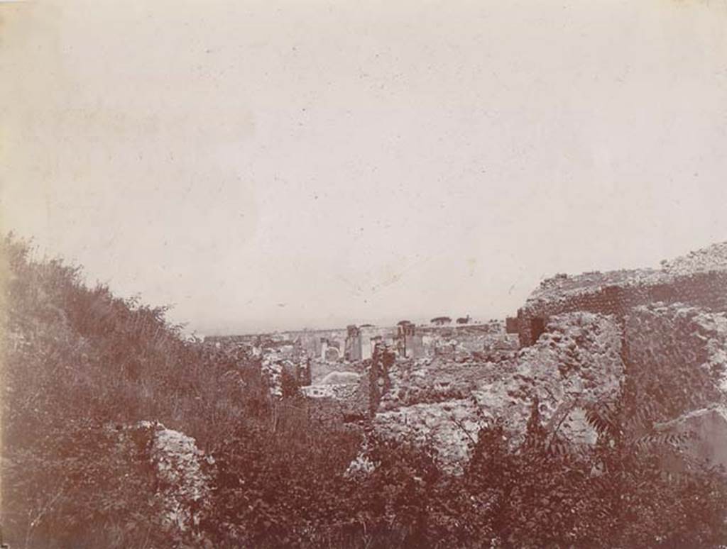 VII.6.11 and 28 Pompeii. 1910. Looking north from the rear of VII.6.28.
The capitals of the House of Pansa can be seen in the centre of the photo.
Photo courtesy of Drew Baker.