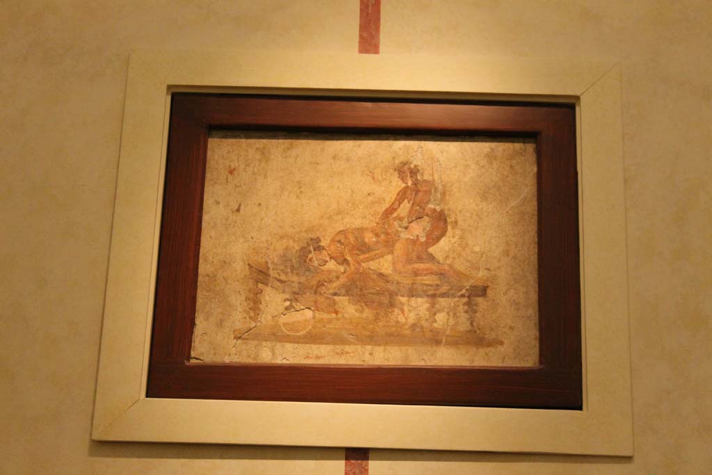 VII.6.13/14/15/16 Pompeii? July 2017.
Erotic scene, is this the other drawing as seen by Gell from the walls of the “scandalous chamber”?
Now in Naples Archaeological Museum, inventory number – unknown.
Foto Annette Haug, ERC Grant 681269 DÉCOR.