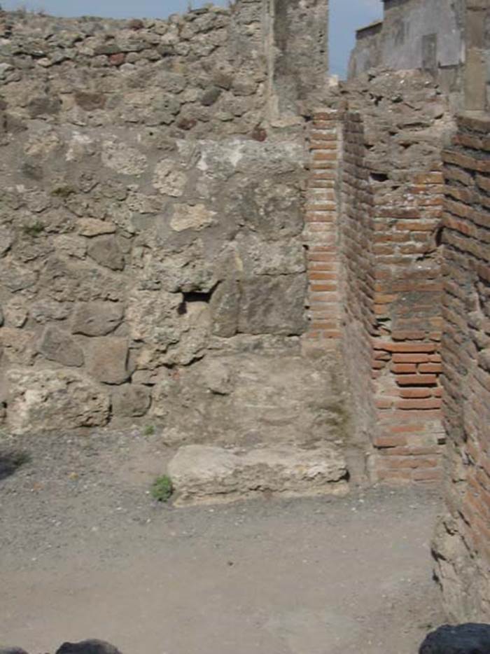VII.7.9 Pompeii. May 2003. Looking towards the south-east corner of the bar-room.
Photo courtesy of Nicolas Monteix. According to Eschebach, on the right of the entrance doorway was the hearth.
See Eschebach, L., 1993. Gebäudeverzeichnis und Stadtplan der antiken Stadt Pompeji. Köln: Böhlau.(p.300)