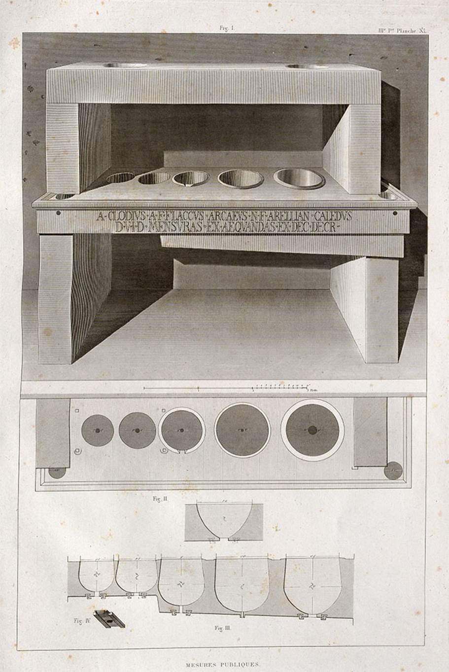 VII.7.31 Pompeii. 1829 drawing of mensa ponderaria.
See Mazois, F., 1829. Les Ruines de Pompei: Troisi�me Partie. Paris: Didot Fr�res, pl. XL. 
