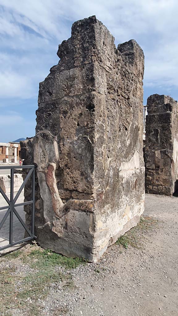 VII.7.32 Pompeii. August 2021.
Looking towards detail from south side of east wall between entrances from interior of Temple.
Foto Annette Haug, ERC Grant 681269 DÉCOR.