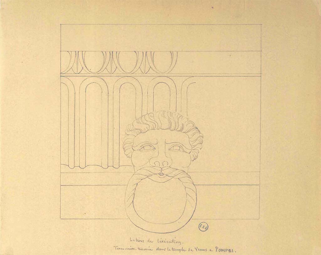 VII.7.32 Pompeii, described as " Terre-cuite trouvée dans le Temple de Vénus à Pompéi ". Sketch of terracotta decoration.
See Lesueur, Jean-Baptiste Ciceron. Voyage en Italie de Jean-Baptiste Ciceron Lesueur (1794-1883), pl. 30.
See Book on INHA reference INHA NUM PC 15469 (04) « Licence Ouverte / Open Licence » Etalab