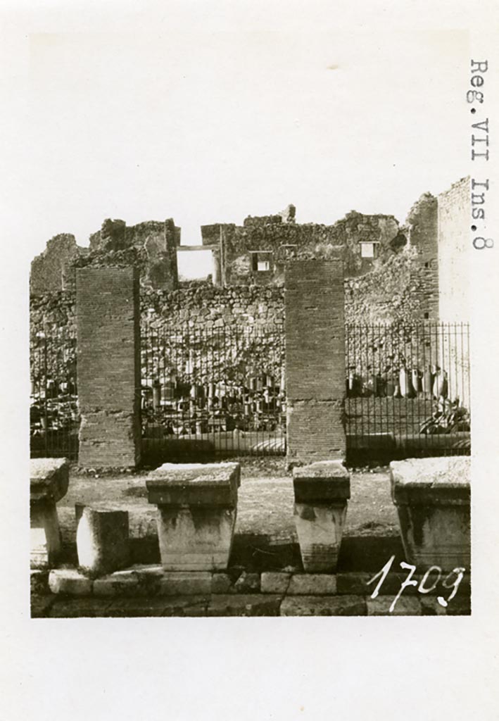 VII.8 Pompeii Forum. Pre-1937-39. Looking towards statue bases on west side with north end of VII.7.29 , at rear. 
Photo courtesy of American Academy in Rome, Photographic Archive. Warsher collection no. 1709.

