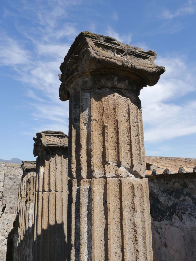 VII.8.01 Pompeii. September 2018. Detail of columns, looking north along east wall.
Foto Anne Kleineberg, ERC Grant 681269 DÉCOR.