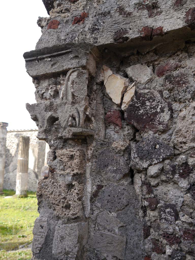 VII.8.01 Pompeii. March 2019. Corner capital at south end of west wall of area in north-east corner.
Foto Anne Kleineberg, ERC Grant 681269 DÉCOR.