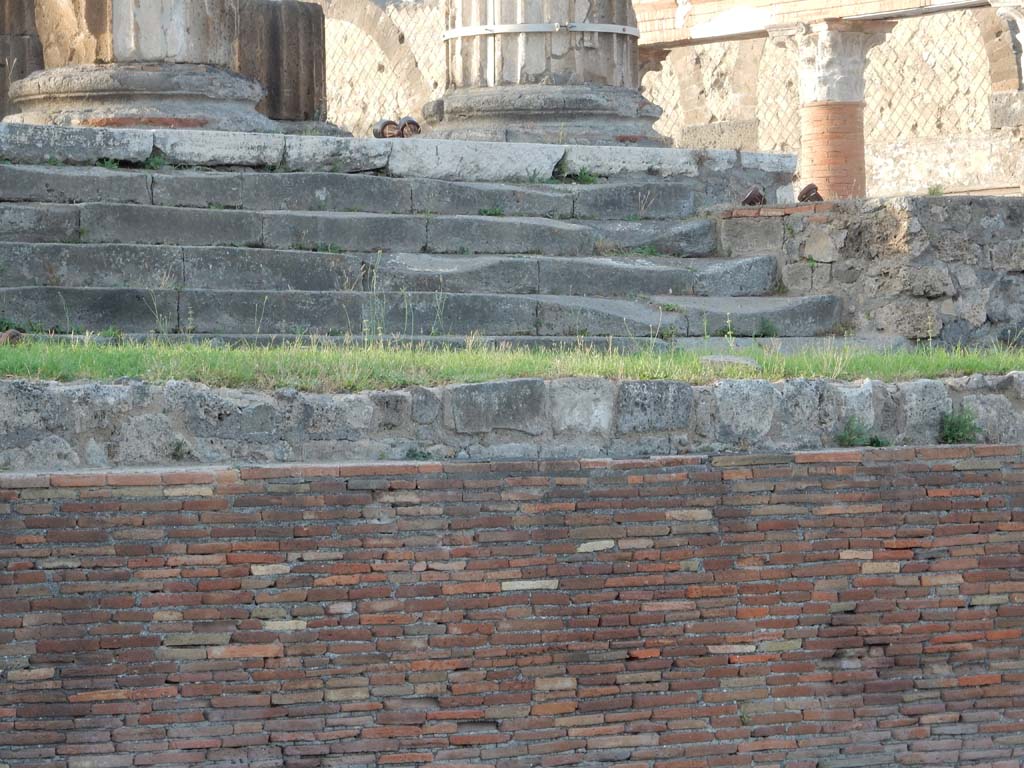 VII.8.1 Pompeii. June 2019. Looking north to well-worn steps on east side of Temple.
Photo courtesy of Buzz Ferebee.