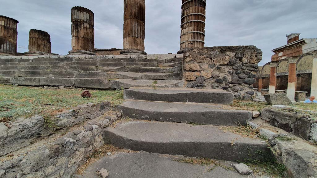 VII.8.1 Pompeii. August 2021. Detail of steps on east end of south side.
Foto Annette Haug, ERC Grant 681269 DÉCOR.