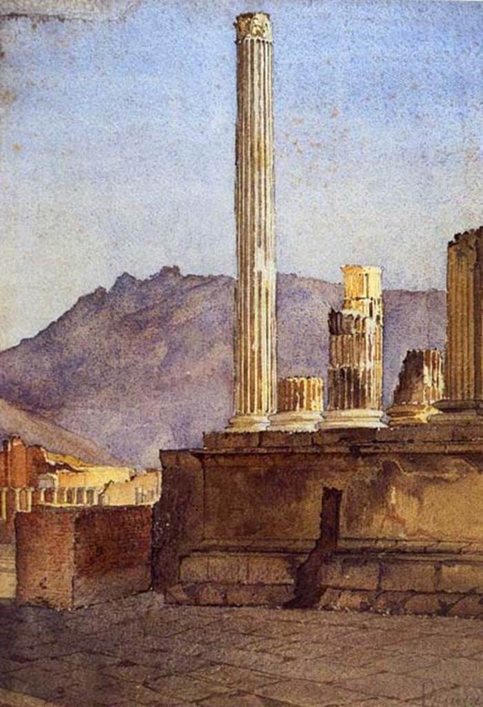 VII.8.1 Pompeii. South-east corner of Temple of Jupiter. 1886 painting by Alfred Rettelbusch. Photo courtesy of © Kulturhistorisches Museum Magdeburg.