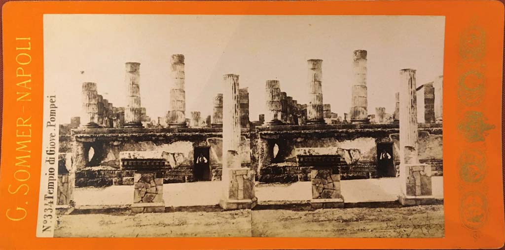 VII.8.1 Pompeii. 19th century stereo view, by Giorgio Sommer, no. 334, of east side of Temple of Jupiter.
Photo courtesy of Rick Bauer.