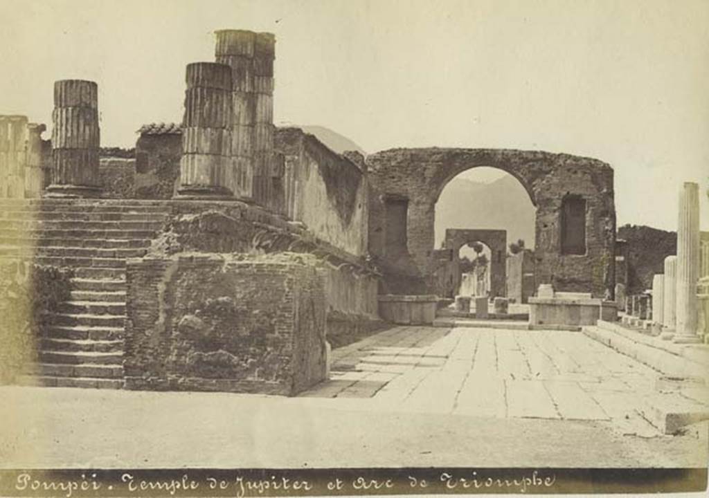 VII.8.1 Pompeii. 19th century photo by Mauri, no. 006. Looking north along the east side towards the Arch and Via del Foro. Photo courtesy of Rick Bauer.