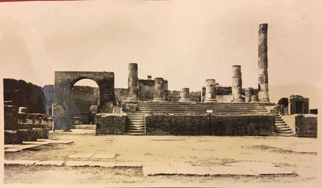 VII.8.1 Pompeii. Photo from an album, dated 1928. Looking north towards Temple of Jupiter.
Photo courtesy of Rick Bauer.